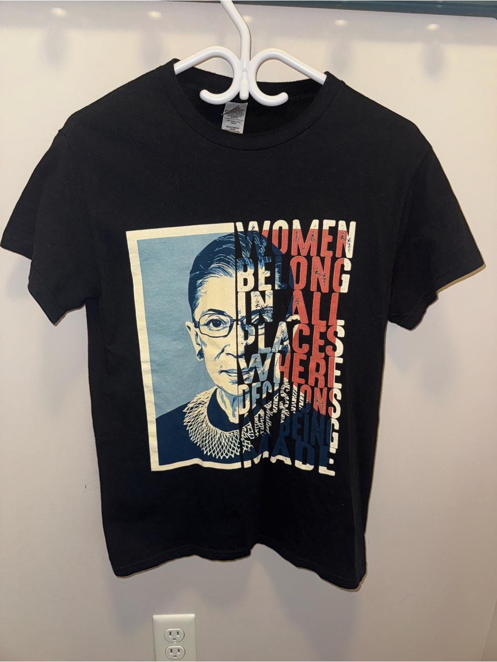 Black Graphic Tee with Patriotic Text and Portrait
